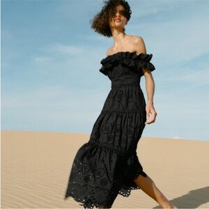 Zara embroidered midi dress NWT